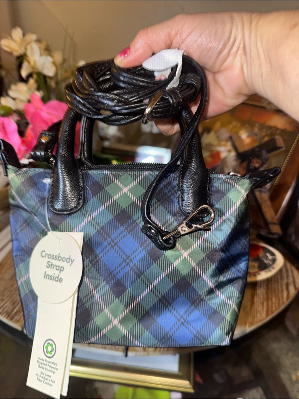 No Boundaries Green and Blue Plaid Mini Crossbody Bag
